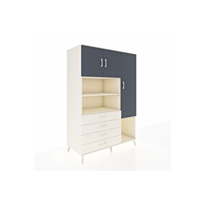 Kronos Dolap 8 Raflı 4 Çekmeceli 3 Kapaklı 132x59x195 Aytaşı-antrasit/aytaşı