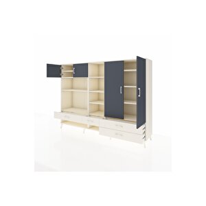 Hyperion Dolap 12 Raflı 4 Çekmeceli 4 Kapaklı 220x44x163 Aytaşı-antrasit/aytaşı