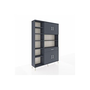 Arges Gardrop 10 Raflı Tek Çekmeceli 4 Kapaklı 132x30x195 Antrasit-antrasit