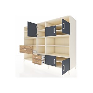 Kronos Dolap 13 Raflı 3 Çekmeceli 5 Kapaklı 220x59x163 Aytaşı-antrasit/çam