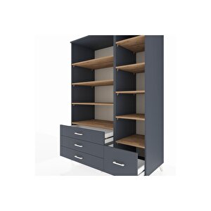 Kronos Dolap 9 Raflı 4 Çekmeceli  132x59x195 Antrasit-çam/antrasit