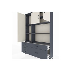 Arges Dolap 7 Raflı 5 Çekmeceli 3 Kapaklı 132x30x195 Antrasit-aytaşı/antrasit
