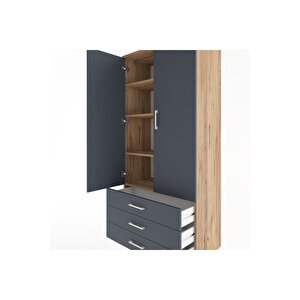 Hyperion Dolap 4 Raflı 3 Çekmeceli 2 Kapaklı 88x44x195 Çam-antrasit