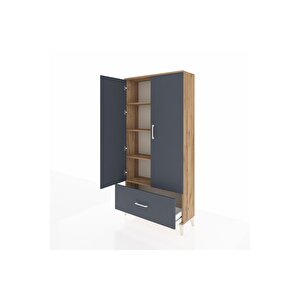 Arges Dolap 4 Raflı Tek Çekmeceli 2 Kapaklı 88x30x182 Çam-antrasit