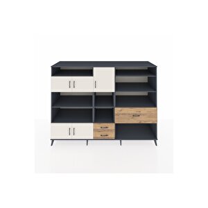 Kronos Dolap 13 Raflı 3 Çekmeceli 5 Kapaklı 220x59x163 Antrasit-aytaşı/çam