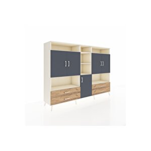 Hyperion Dolap 12 Raflı 4 Çekmeceli 5 Kapaklı 220x44x163 Aytaşı-antrasit/çam