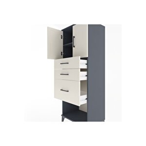 Hyperion Dolap 2 Raflı 3 Çekmeceli 2 Kapaklı 60x44x163 Antrasit-aytaşı