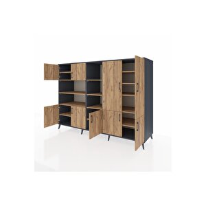 Kronos Dolap 14 Raflı 9 Kapaklı 220x59x163 Antrasit-çam