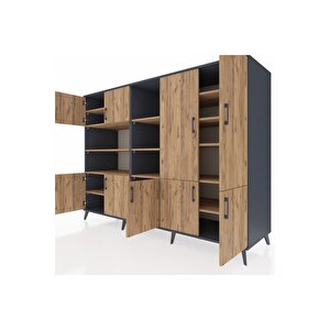 Kronos Dolap 14 Raflı 9 Kapaklı 220x59x163 Antrasit-çam