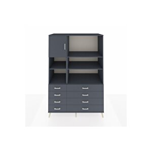 Kronos Dolap 7 Raflı 8 Çekmeceli Tek Kapaklı  132x59x195 Antrasit-antrasit/antrasit
