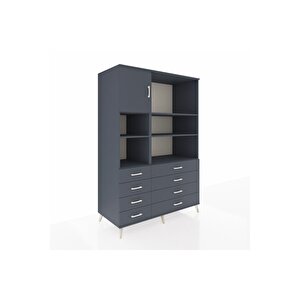 Kronos Dolap 7 Raflı 8 Çekmeceli Tek Kapaklı  132x59x195 Antrasit-antrasit/antrasit