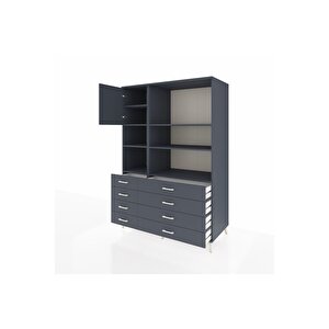 Kronos Dolap 7 Raflı 8 Çekmeceli Tek Kapaklı  132x59x195 Antrasit-antrasit/antrasit