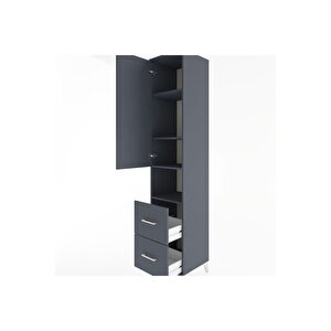 Hyperion Dolap 4 Raflı 2 Çekmeceli Tek Kapaklı 44x44x221 Antrasit-antrasit