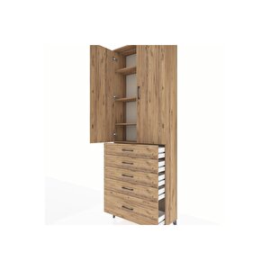 Arges Dolap 4 Raflı 5 Çekmeceli 2 Kapaklı 88x30x243 Çam-çam
