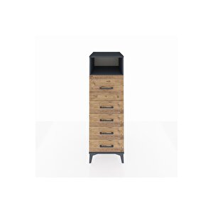 Kronos Dolap Tek Raflı 5 Çekmeceli 44x59x134 Antrasit-çam