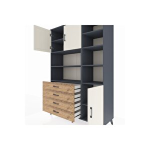 Hyperion Dolap 9 Raflı 4 Çekmeceli 3 Kapaklı 132x44x195 Antrasit-aytaşı/çam
