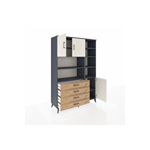 Hyperion Dolap 9 Raflı 4 Çekmeceli 3 Kapaklı 132x44x195 Antrasit-aytaşı/çam