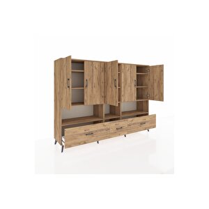 Hyperion Dolap 12 Raflı 3 Çekmeceli 5 Kapaklı 220x44x163 Çam-çam