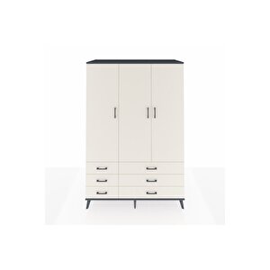 Kronos Dolap 5 Raflı 6 Çekmeceli Tek Askılı 132x59x195 Antrasit-aytaşı/aytaşı