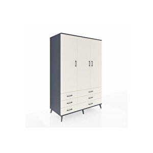 Kronos Dolap 5 Raflı 6 Çekmeceli Tek Askılı 132x59x195 Antrasit-aytaşı/aytaşı
