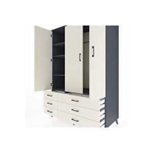 Kronos Dolap 5 Raflı 6 Çekmeceli Tek Askılı 132x59x195 Antrasit-aytaşı/aytaşı