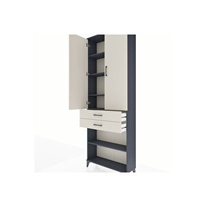 Arges Dolap 5 Raflı 2 Çekmeceli 2 Kapaklı 88x30x243 Antrasit-aytaşı