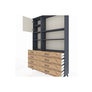Arges Dolap 7 Raflı 8 Çekmeceli Tek Kapaklı  132x30x195 Antrasit-aytaşı/çam