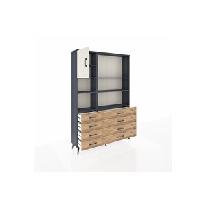 Arges Dolap 7 Raflı 8 Çekmeceli Tek Kapaklı  132x30x195 Antrasit-aytaşı/çam