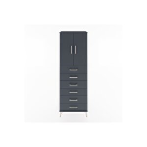 Hyperion Dolap Tek Raflı 6 Çekmeceli 2 Kapaklı 60x44x182 Antrasit-antrasit