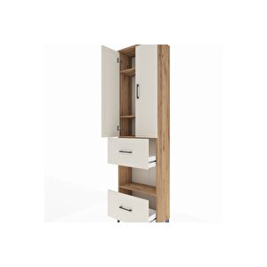 Arges Dolap 4 Raflı 2 Çekmeceli 2 Kapaklı 60x30x221 Çam-aytaşı