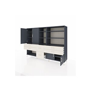 Hyperion Dolap 10 Raflı 6 Çekmeceli 4 Kapaklı 220x44x163 Antrasit-antrasit/aytaşı