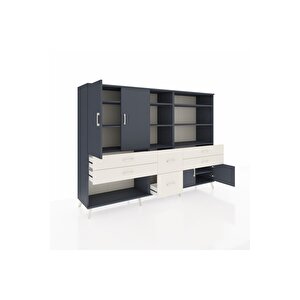 Hyperion Dolap 10 Raflı 6 Çekmeceli 4 Kapaklı 220x44x163 Antrasit-antrasit/aytaşı