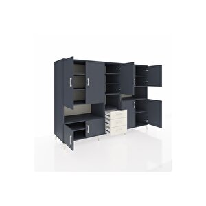 Kronos Dolap 13 Raflı 3 Çekmeceli 9 Kapaklı 220x59x163 Antrasit-antrasit/aytaşı