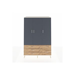 Kronos Dolap 5 Raflı 5 Çekmeceli Tek Askılı 132x59x195 Aytaşı-antrasit/çam