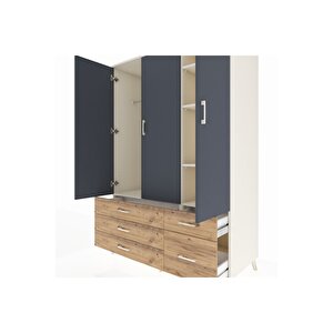 Kronos Dolap 5 Raflı 5 Çekmeceli Tek Askılı 132x59x195 Aytaşı-antrasit/çam