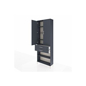 Arges Dolap 5 Raflı 2 Çekmeceli 2 Kapaklı 88x30x243 Antrasit-antrasit