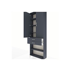 Arges Dolap 5 Raflı 2 Çekmeceli 2 Kapaklı 88x30x243 Antrasit-antrasit