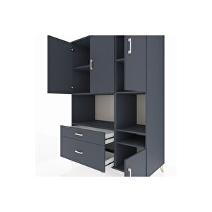 Kronos Dolap 7 Raflı 2 Çekmeceli 4 Kapaklı 132x59x195 Antrasit-antrasit/antrasit