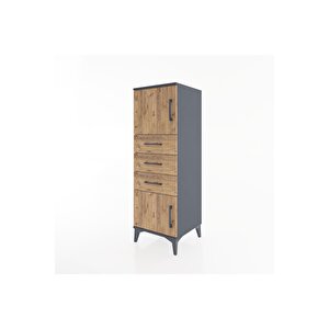 Hyperion Dolap Tek Raflı 3 Çekmeceli 2 Kapaklı 44x44x134 Antrasit-çam