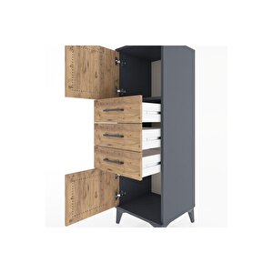 Hyperion Dolap Tek Raflı 3 Çekmeceli 2 Kapaklı 44x44x134 Antrasit-çam