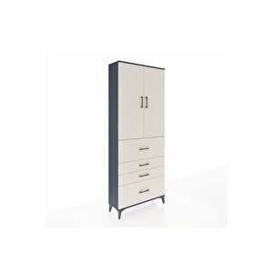 Arges Dolap 3 Raflı 4 Çekmeceli 2 Kapaklı 88x30x221 Antrasit-aytaşı