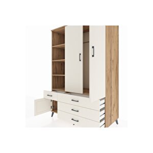 Kronos Dolap 5 Raflı 4 Çekmeceli Tek Askılı 132x59x195 Çam-aytaşı/aytaşı