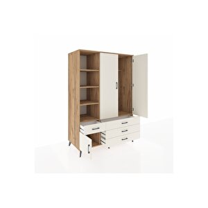 Kronos Dolap 5 Raflı 4 Çekmeceli Tek Askılı 132x59x195 Çam-aytaşı/aytaşı