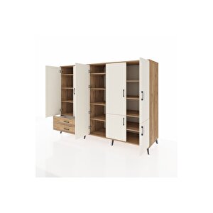 Kronos Dolap 12 Raflı 2 Çekmeceli 7 Kapaklı 220x59x163 Çam-aytaşı/çam