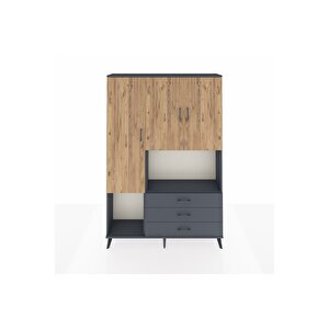 Arges Dolap 6 Raflı 3 Çekmeceli 3 Kapaklı 132x30x195 Antrasit-çam/antrasit