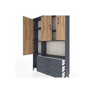 Arges Dolap 6 Raflı 3 Çekmeceli 3 Kapaklı 132x30x195 Antrasit-çam/antrasit