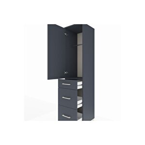 Hyperion Dolap Tek Raflı 3 Çekmeceli Tek Askılı 44x44x195 Antrasit-antrasit