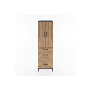 Hyperion Dolap 3 Raflı 3 Çekmeceli 2 Kapaklı 60x44x195 Antrasit-çam
