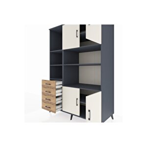 Kronos Dolap 8 Raflı 4 Çekmeceli 4 Kapaklı 132x59x195 Antrasit-aytaşı/çam