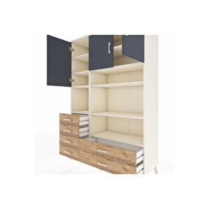 Hyperion Dolap 9 Raflı 6 Çekmeceli 3 Kapaklı 132x44x195 Aytaşı-antrasit/çam